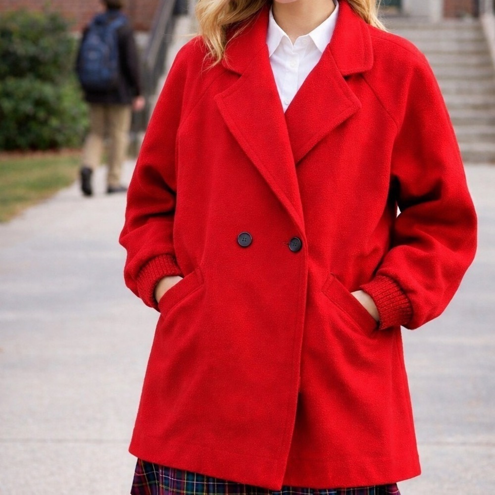 Blair Vintage Red Wool Blend Pea Coat Women Medium Red Made in USA Overcoat